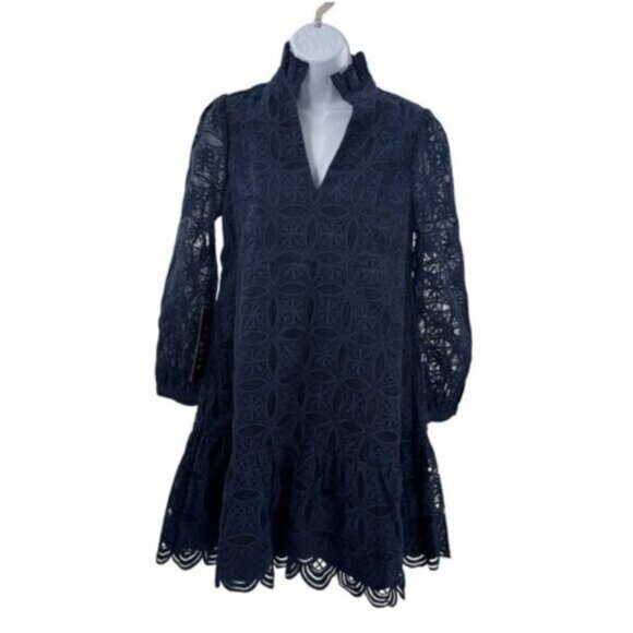 Tuckernuck NEW Navy Organza Lace Formal Palmerston Long Sleeve Mini Dress S - Picture 5 of 12